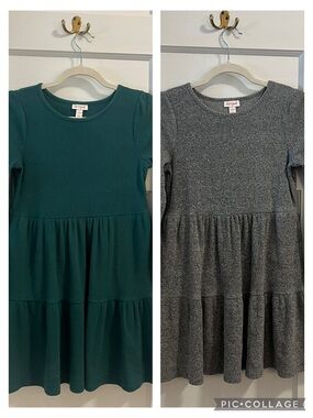 Cat & Jack Girls' Ribbed Tiered Dresses Size 10/12 - Green & Gray